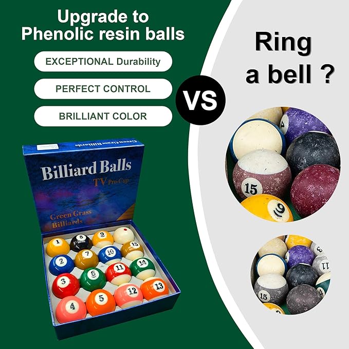 Billiard Balls Set 2-1/4" Regulation Size Pool Table Balls for Replacement (16 Resin Balls)