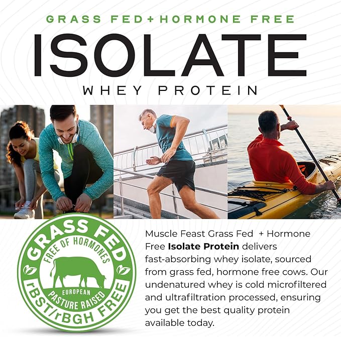 Muscle Feast Grass-Fed Whey Protein Isolate, All Natural Hormone Free Pasture Raised, Whey Isolate Protein Powder for Men and Women, Clean, Non-GMO & Gluten-Free Isolate Protein - Unflavored, 2lb