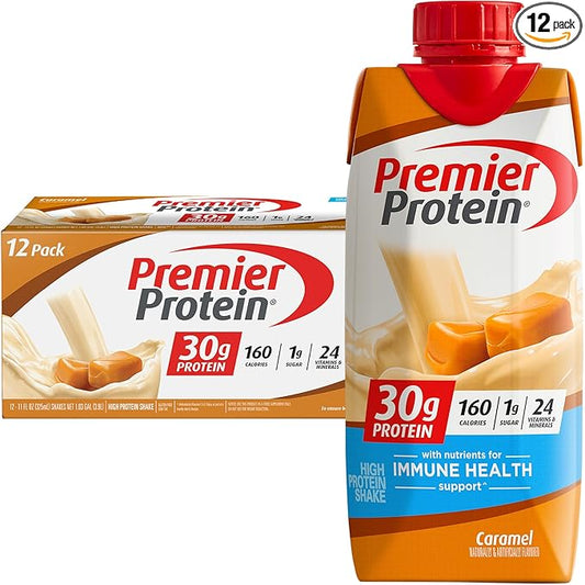 Premier Protein Shake, Caramel, 30g Protein, 1g Sugar, 24 Nutritents & Minerals to Support Immune Health, 11 Fl oz, Pack of 12
