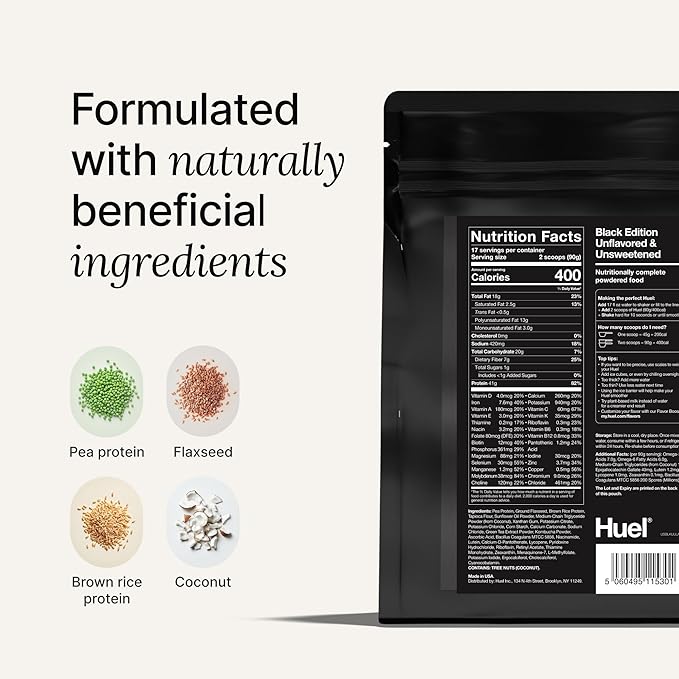 Huel Black Edition | Vanilla 40g Vegan Protein Powder | Nutritionally Complete Meal | 27 Vitamins and Minerals, Gluten Free | 17 Servings | Scoop not included to reduce plastic