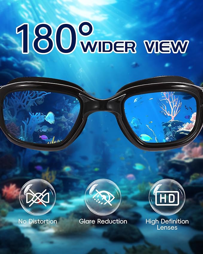 Swim Goggles, Goggles Adult with Swimming Cap, Nose Clip & Ear Plugs, UV Protection Anti-Fog Lens and Case for Adult