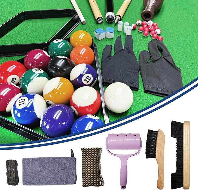 95pcs Pool Table Accessories Set - Balls, Triangle, Rack, Cue, Chalk, Tips, Stickers, Cloth, Brush & Cleaner Set