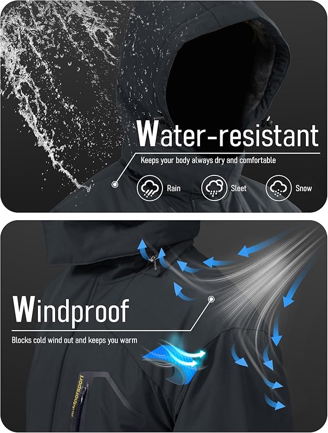 MAGCOMSEN Men's Winter Coats Water Resistant Ski Snow Jacket Warm Fleece Jacket Parka Raincoats With Multi-Pockets