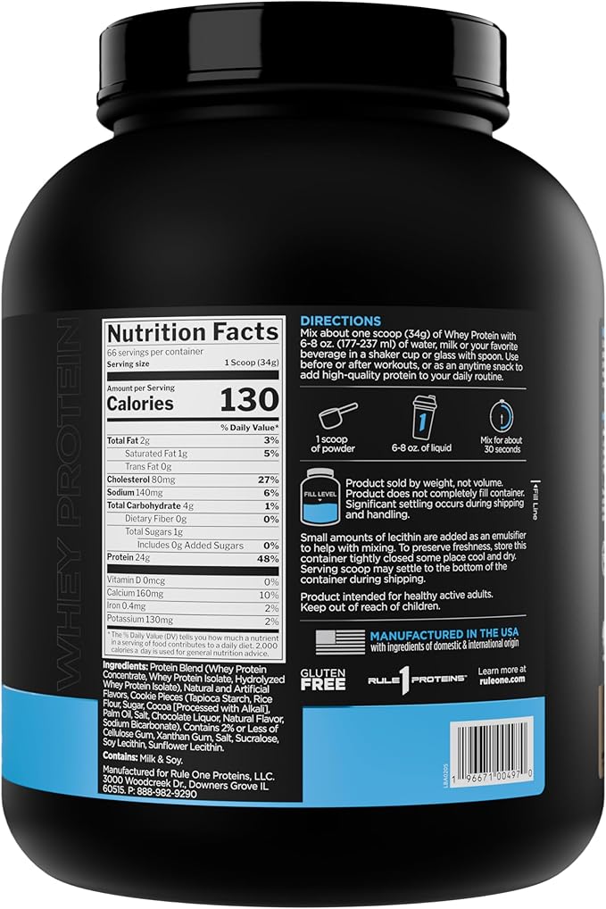 Rule 1 Whey Protein – 24g Fast-Acting Protein from All-Whey Sources with Naturally Occurring EAAs & BCAAs for Workout Recovery or Anytime Use (5 Pounds*, Cookies & Crème)