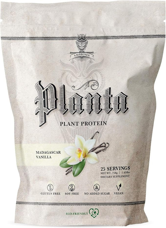 Ambrosia Planta - Premium Organic Plant-Based Protein | Vegan & Keto Friendly | Gourmet Flavors with No Bloating or Stomach Upset | Gluten & Soy Free | No Added Sugar | 25 Servings | Vanilla