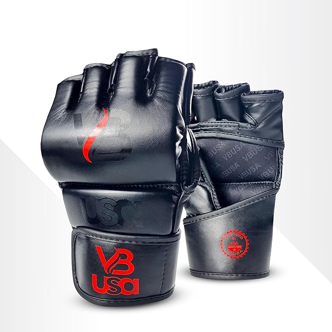 MMA Gloves Grappling Sparring, Maya Hide Leather, Boxing Gloves Muay Thai Martial Arts Training, Half Finger Adjustable Mitts Wrist Support Kickboxing Cage Fighting Punching Bag Workout