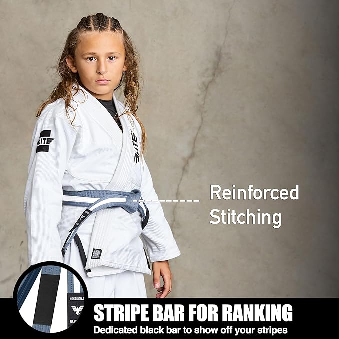 Elite Sports Kids Brazilian Jiu Jitsu Belts Preshurunk Martial Arts Youth BJJ Belts for Girls & Boys with BJJ Ranking Stripes