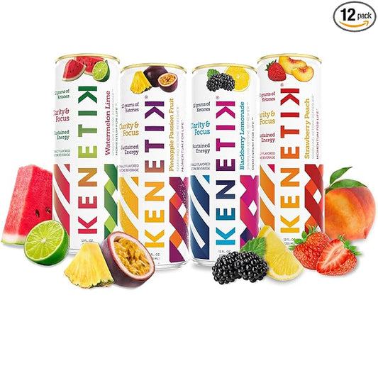 Kenetik Nootropic Ketone Drink, Ketones for Energy & Focus, Caffeine & Sugar Free, High Performance D-BHB Ketone Mix, Fuel w/Zero Crash or Jitters, Ready to Drink - Variety 12 Pk