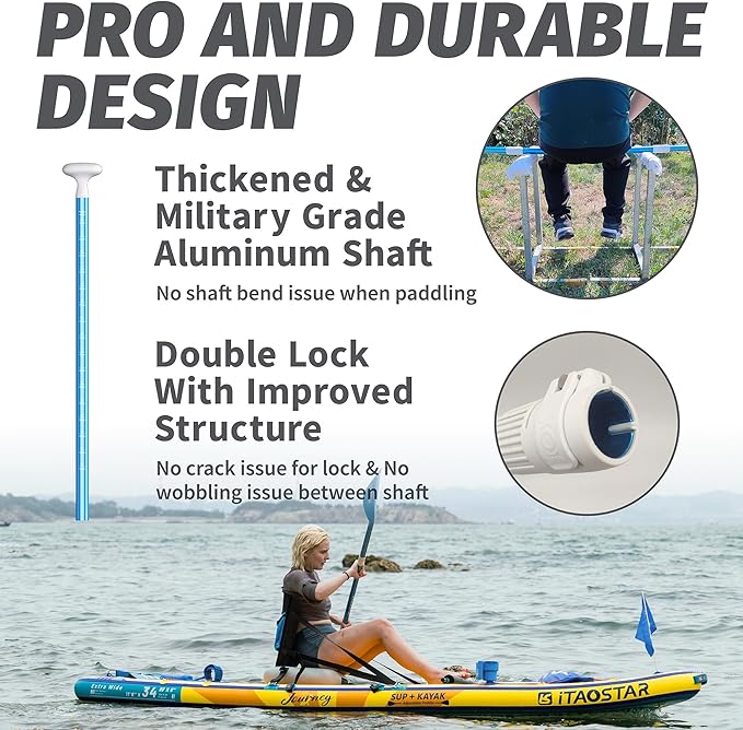 Paddle Board Paddle Detachable, Stand Up Paddle for Adults with Double Locks, Kayak Paddle Adjustable with Glass Fiber Blade, Floating Paddle Board Oar with Lightweight