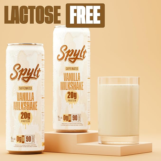 High Protein Vanilla Milkshake with 60mg Caffeine & 20g Protein - 90 Calories, Ready to Drink, Sugar Free, Lactose Free Milk, Perfect for Workout Recovery & Afternoon Pick Me Up - 12 Count
