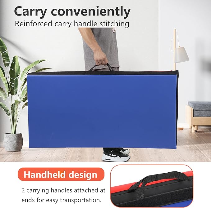 Gymnastics Tumbling Mats Portable Gymnastics Mat Foldable Tumbling Mat 2'x6'/4'x8' PU Leather Exercise Mat Yoga Mat with Carrying Handles for home Workout outdoor Yoga Gymnastics