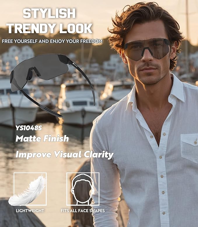 YAMAS Sport Sunglasses for Mens Womens, Wrap around Sunglasses, Non-Slip Nose Pads for Climbing and Running, UV400 Protection