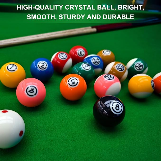 Billiard Balls Set 2-1/4" Regulation Size Pool Table Balls for Replacement (16 Resin Balls)