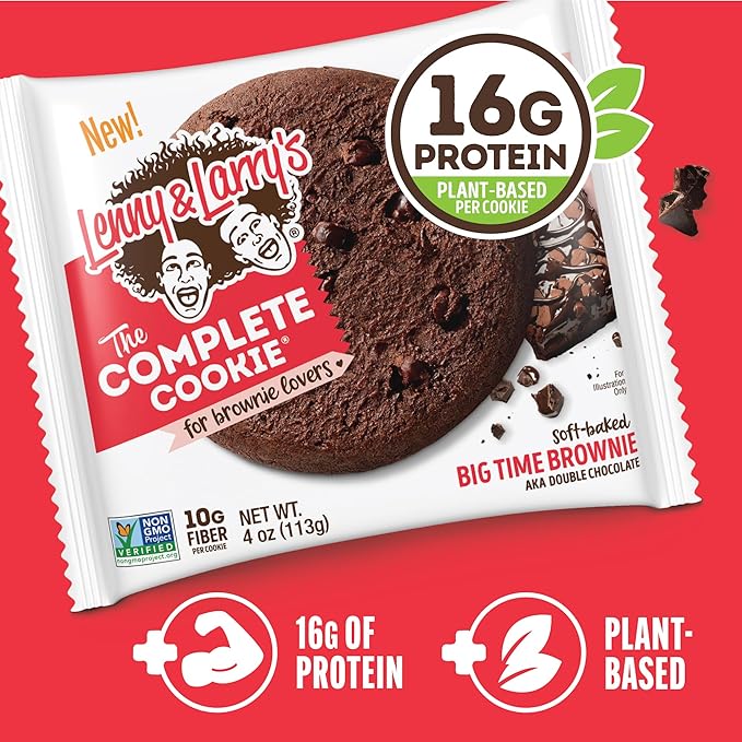 Lenny & Larry's The Complete Cookie, Big Time Brownie, Soft Baked, 16g Plant Protein, Vegan, Non-GMO, 4 Ounce Cookie (Pack of 12)