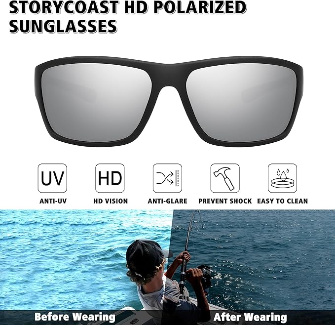 STORYCOAST Polarized Sports Sunglasses for Men Women Unbreakable Frame Cycling Fishing Driving