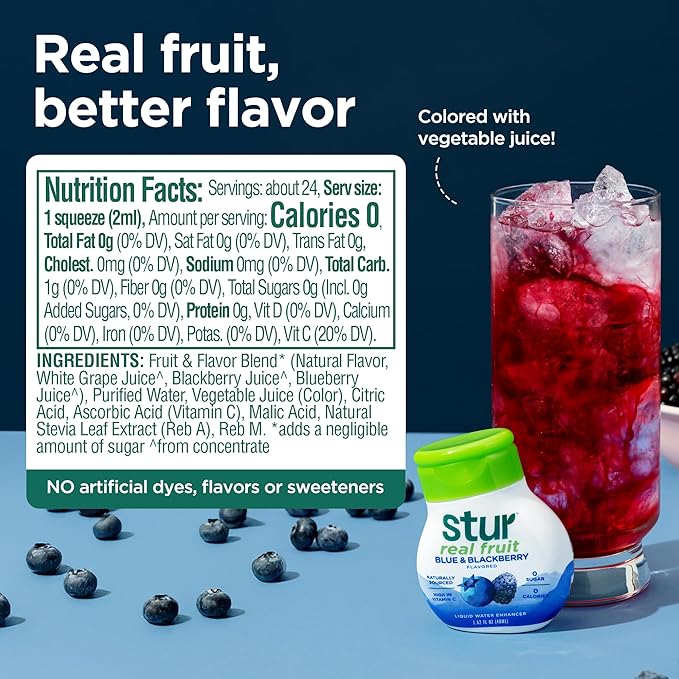 Stur Liquid Water Enhancer | Blue & Blackberry | Naturally Sweetened | High in Vitamin C & Antioxidants | Sugar Free | Zero Calories | Keto | Vegan | 5 Bottles, Makes 120 Drinks