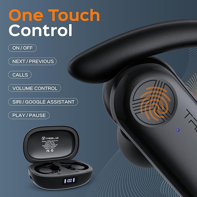 TREBLAB X3 Pro - Workout True Wireless Earbuds, Comfortable Earhooks, Bluetooth 5.3, Punchy Bass, Noise Isolation, 145H Playtime, IPX5 Waterproof, Sweatproof, 2 Mics for Calls, Sport Bluetooth Earbuds