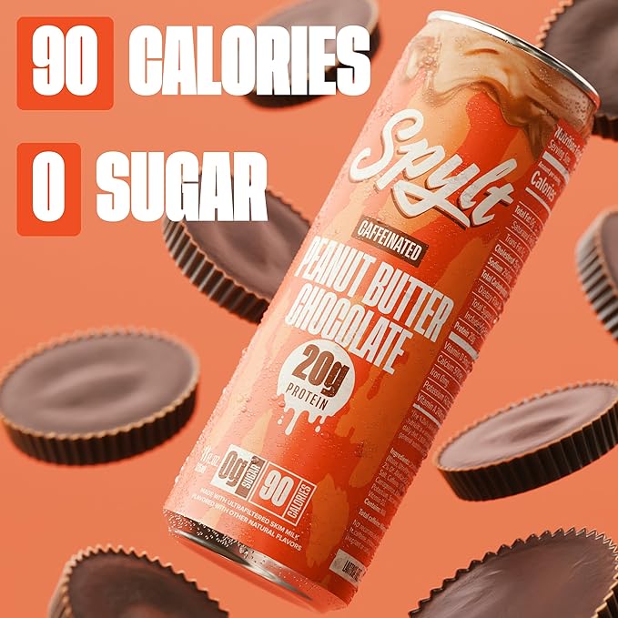 High Protein Peanut Butter Chocolate Milk with 60mg Caffeine & 20g Protein - 90 Calories, Ready to Drink, Sugar Free, Lactose Free Milk, Perfect for Workout Recovery & Afternoon Pick Me Up - 12 Count