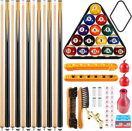 Jenaai 55 Pcs Pool Table Accessories 16 Pcs Billiard Balls 6 Set Pool Sticks Triangle Diamond Ball Holder Cue Chalks Cue Tip and Brush Set