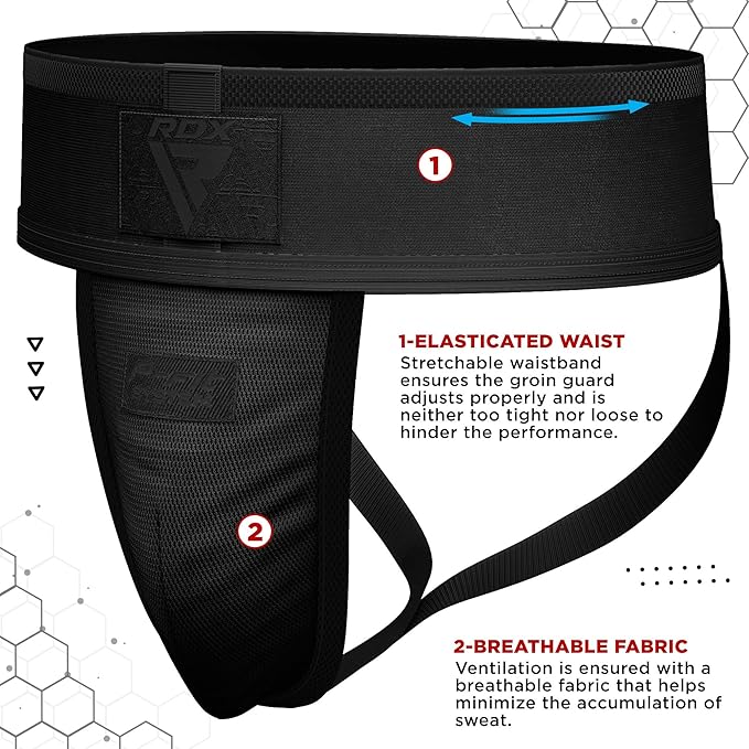 RDX Groin Protector Cup Men, Boxing Kickboxing MMA Muay Thai Sparring Groin Guard, Ventilated Adjustable,Karate Fighting Training, Underwear Jiu Jitsu BJJ Protection, Boys Youth