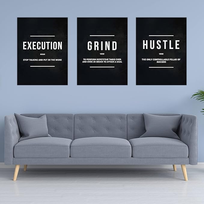 Success Canvas Painting Wall Art Quote Motivational Wall Art Execute Wall Decor 3 Pieces Black Poster Positive Inspirational Framed Artwork Prints Picture for Living Room Office 48''Wx 24''H