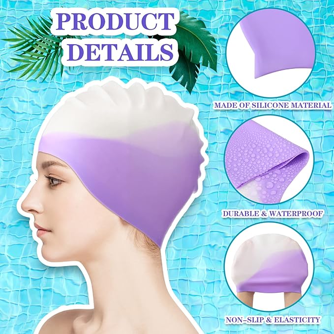 Syhood 6 Pieces Unisex Adult Silicone Swim Cap Waterproof Swimming Hat Non Slip Pool Hat Elastic Silicone Cap for Long and Short Hair