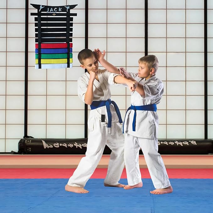 Martial Arts Belt Display Rack, Wooden Wall Mount, Karate and Taekwondo Belt Holder