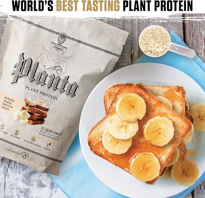 Ambrosia Planta - Premium Organic Plant-Based Protein | Vegan & Keto Friendly | Gourmet Flavors with No Bloating or Stomach Upset | Gluten & Soy Free | No Added Sugar | 25 Servings | Banana Maple