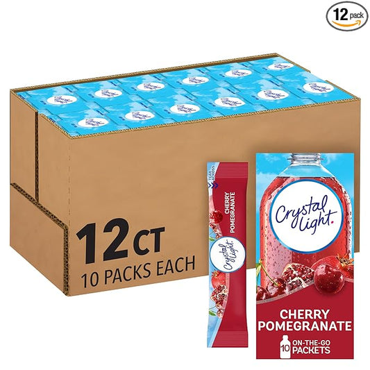 Crystal Light Cherry Pomegranate Naturally Flavored with other natural flavor Powdered Drink Mix, 120 ct Pack, 12 Boxes of 10 On-the-Go-Packets