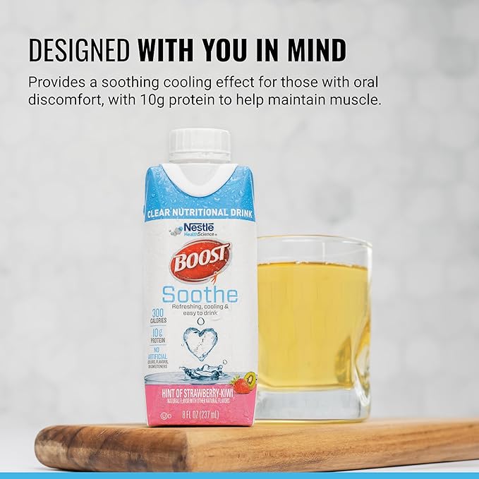 BOOST Soothe Clear Nutritional Drink – Cooling sensation - 300 Calories - 10 g Protein from Whey Protein Isolate - Hint of Strawberry Kiwi Flavor - 8 fl oz (Pack of 24)