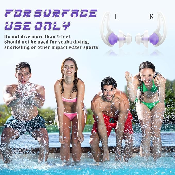 Hearprotek [2 Pairs] Swimmer Ear Plugs, Custom-fit Water Protection Adult Swimming earplugs for Swimmers Pool Shower Bathing and Other Water Sports (Purple)
