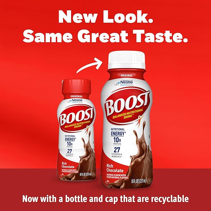 BOOST Original Ready to Drink Nutritional Drinks, Rich Chocolate, 8 Fl Oz Bottles (Pack of 24)