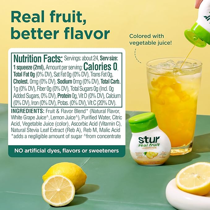 Stur Liquid Water Enhancer | Lemonade | Naturally Sweetened | High in Vitamin C & Antioxidants | Sugar Free | Zero Calories | Keto | Vegan | 5 Bottles, Makes 120 Drinks