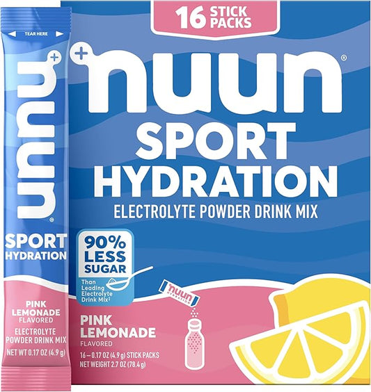 Nuun Sport Electrolyte Powder Packets with Magnesium, Calcium, Potassium, Chloride, and Sodium, Hydration Packets for On-the-Go, Pink Lemonade Flavor, Gluten Free & Vegan, 16 Single Servings