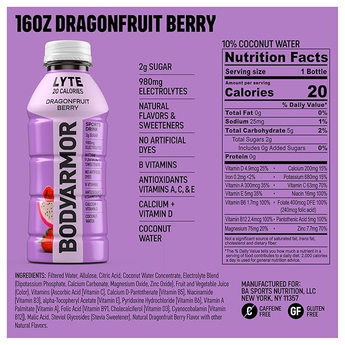 Drink Low-Calorie Sports Beverage, Dragonfruit Berry, Coconut Water Hydration, Natural Flavors With Vitamins, Potassium-Packed Electrolytes, Perfect For Athletes, 16 Fl Oz (Pack of 12)