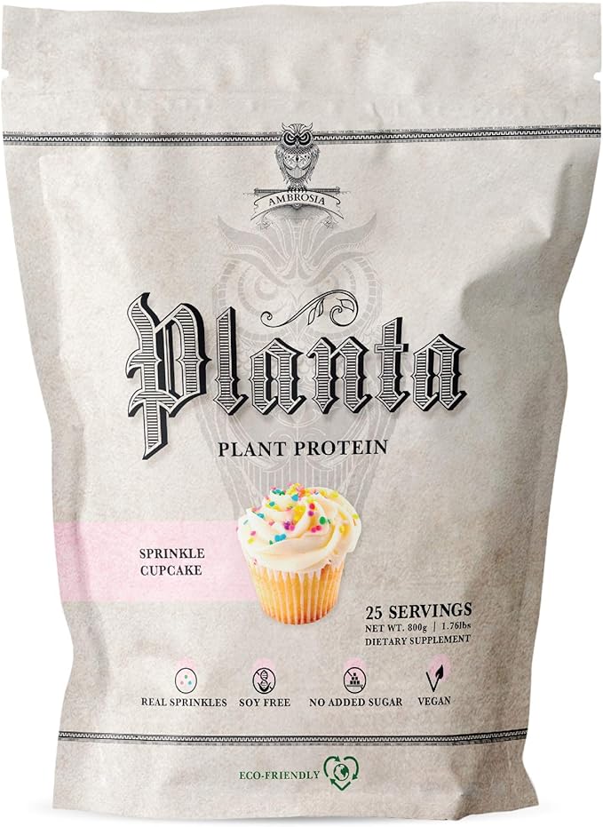 Ambrosia Planta - Premium Organic Plant-Based Protein | Vegan & Keto Friendly | Gourmet Flavors with No Bloating or Stomach Upset | Gluten & Soy Free | No Added Sugar | 25 Servings | Sprinkle Cupcake