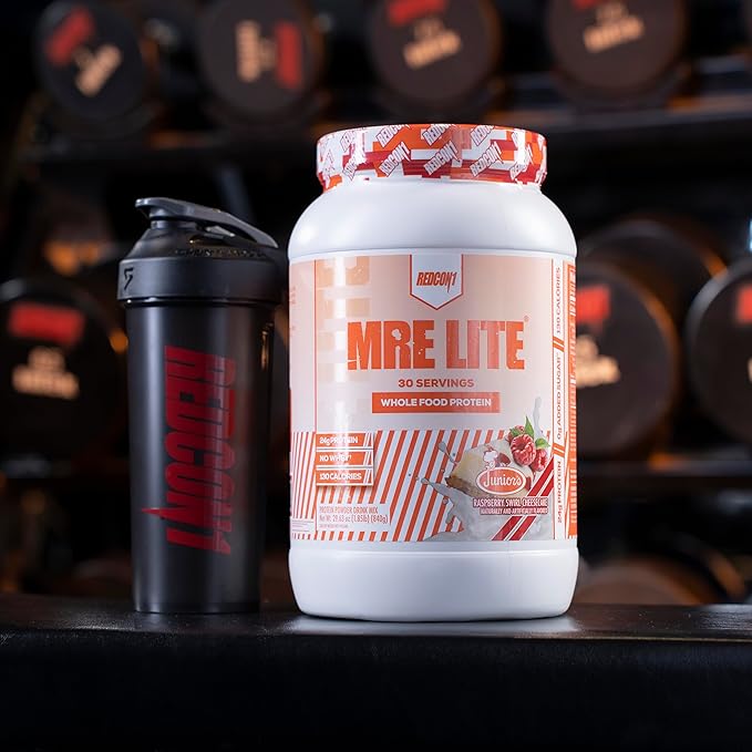 REDCON1 MRE Lite Whole Food Protein Powder, Juniors, Raspberry Swirl Cheesecake - Low Carb, Whey Free Meal Replacement with Animal Protein Blends - Easy to Digest Supplement with MCT Oil (30 Servings)