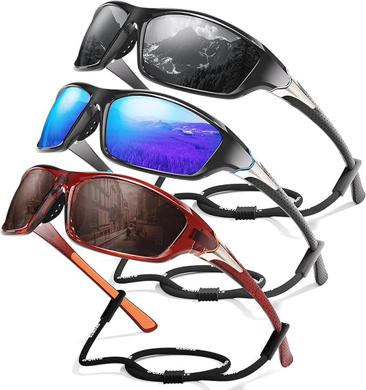 3 Pack Polarized Sports Sunglasses for Men, Mens Sunglasses Wrap Around UV400 Protection for Cycling Fishing Driving