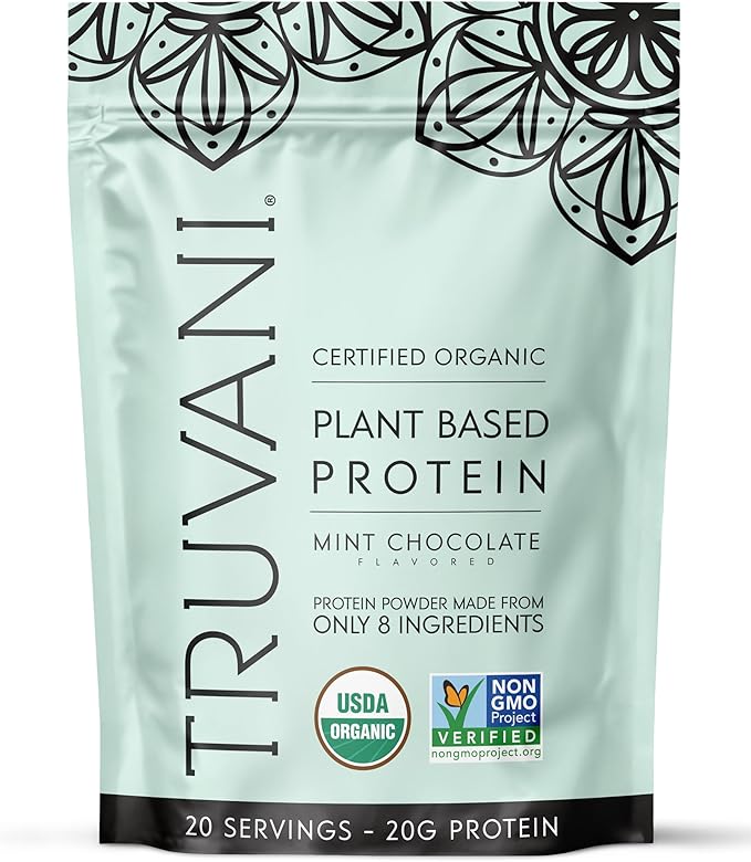 Truvani Vegan Pea Protein Powder | Mint Chocolate | 20g Organic Plant Based Protein | 20 Servings | Keto | Gluten & Dairy Free | Low Carb | No Added Sugar