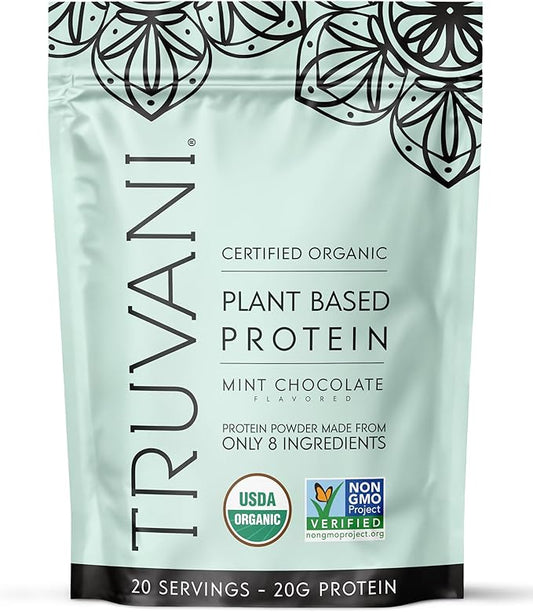 Truvani Vegan Pea Protein Powder | Mint Chocolate | 20g Organic Plant Based Protein | 20 Servings | Keto | Gluten & Dairy Free | Low Carb | No Added Sugar
