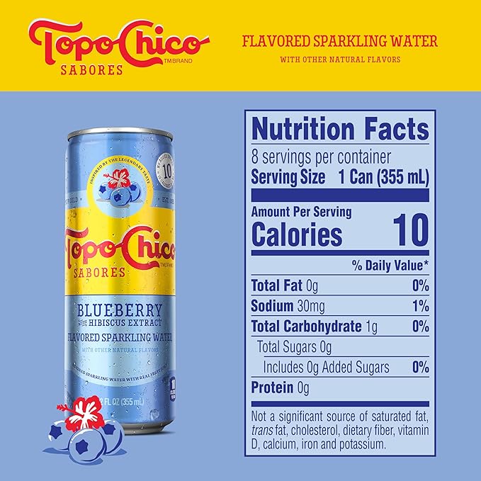 Topo Chico Sabores Blueberry with Hibiscus Extract 12oz 8pk