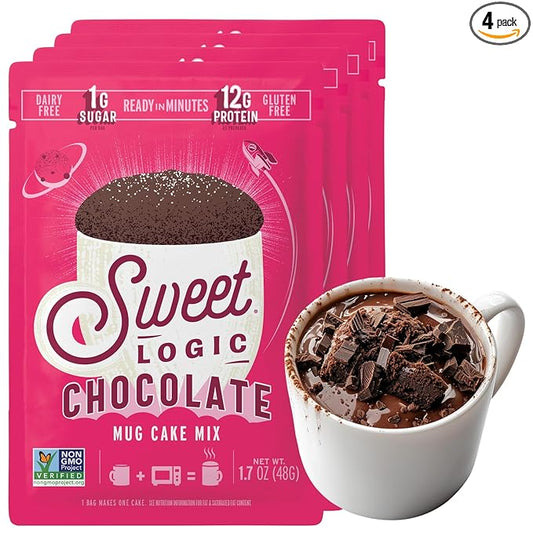 Sweet Logic Keto Dessert Mug Cake Mixes - Triple Chocolate Fudge - Low Sugar - Gluten-Free - Low Carb - Diabetic-Friendly Sweets - Natural Ingredients - High Protein - Delicious Keto Treats (4 Pack)