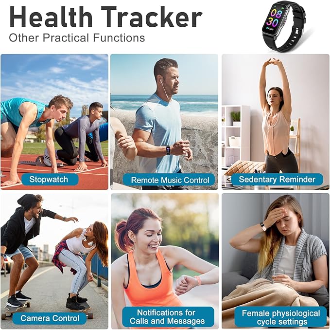 Fitness Tracker with Step Counter/Calories/Stopwatch, Activity Tracker, Health Tracker with Heart Rate Monitor, Sleep Tracker,1.47'' Touch Color Screen, Pedometer Watch for Women Men Kids