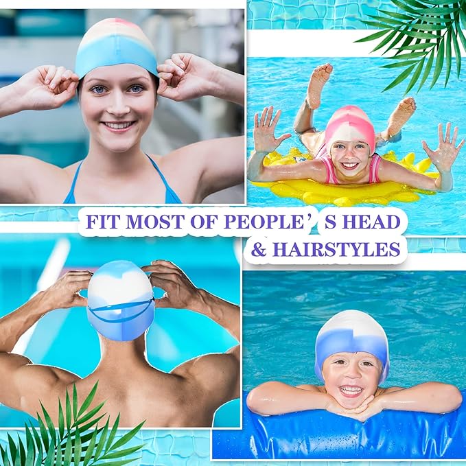 Syhood 6 Pieces Unisex Adult Silicone Swim Cap Waterproof Swimming Hat Non Slip Pool Hat Elastic Silicone Cap for Long and Short Hair