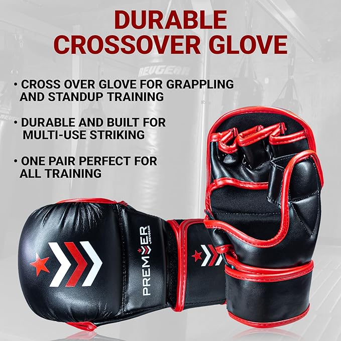 Revgear MMA Gloves Premier 7 Oz, MMA Sparring Gloves, Punching Gloves, Boxing Training Gloves, Heavy Bag Gloves for Men and Women, Strong Padding Protection and Grip