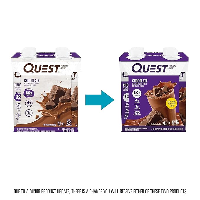 Quest Nutrition Ready To Drink Chocolate Protein Shake, 30g Protein, 4g Net Carbs, Gluten Free, Keto Friendly, 11 fl oz - Pack of 12