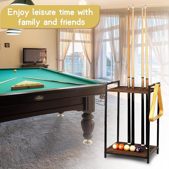 Pool Stick Holder Pool Cue Holder Rack Cue Stick Holder 10 Cues Billiard Cue Racks for Billiard Room Club Pool Table Accessaries (Torched Black 10-Hole)