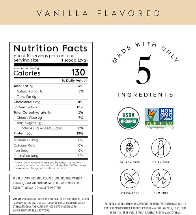 Truvani Vegan Pea Protein Powder | Vanilla | 20g Organic Plant Based Protein | 10 Servings | Keto | Gluten & Dairy Free | Low Carb | No Added Sugar