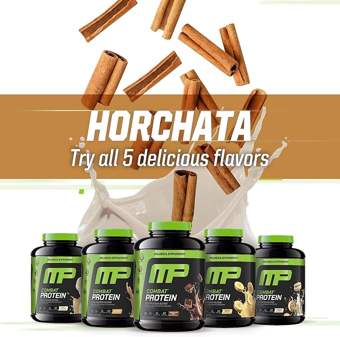 Muscle Pharm Combat Protein Powder, Horchata Flavor, Fuels Muscles for Productive Workouts, 5 Protein Sources Including Whey Protein Isolate & Egg Albumin, Gluten Free, 4 lb, 52 Servings