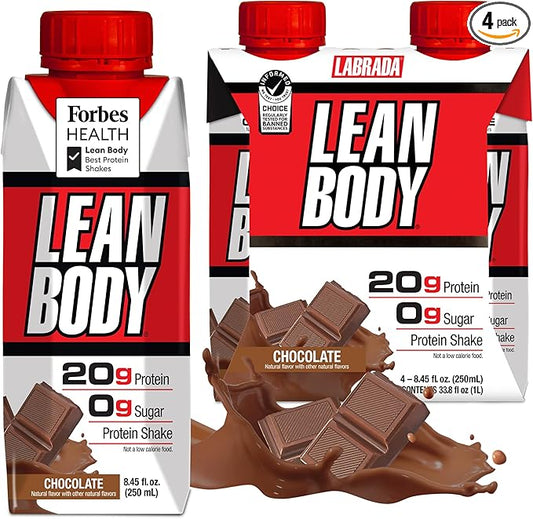 Labrada Lean Body Ready-to-Drink Chocolate Shake, 20g Protein, Whey Blend, 0 Sugar, Gluten Free, 22 Vitamins & Minerals, (Recyclable Carton & Lid - Pack of 4)